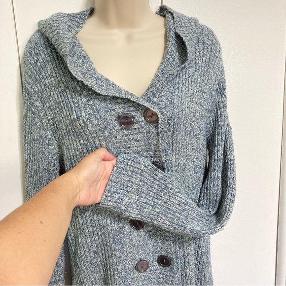 Hooded Hoodie Long Cardigan Sweater Pea Coat Button Down by Dress Barn Large - Picture 3 of 13